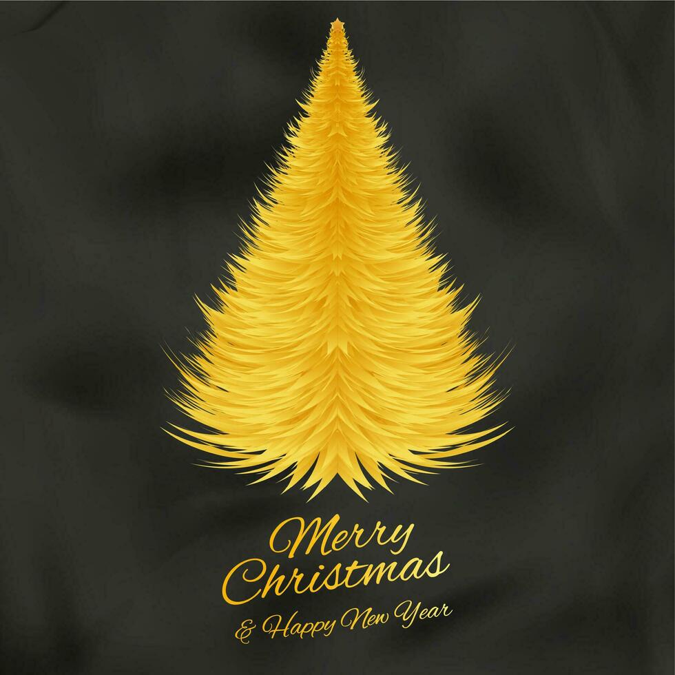 Golden Christmas tree on black silk background. Vector eps 10.