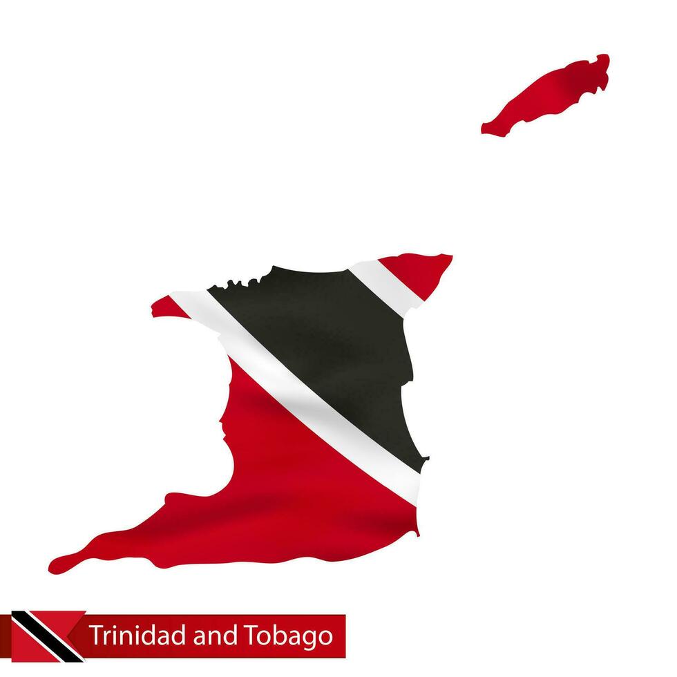 Trinidad and Tobago map with waving flag of country. vector