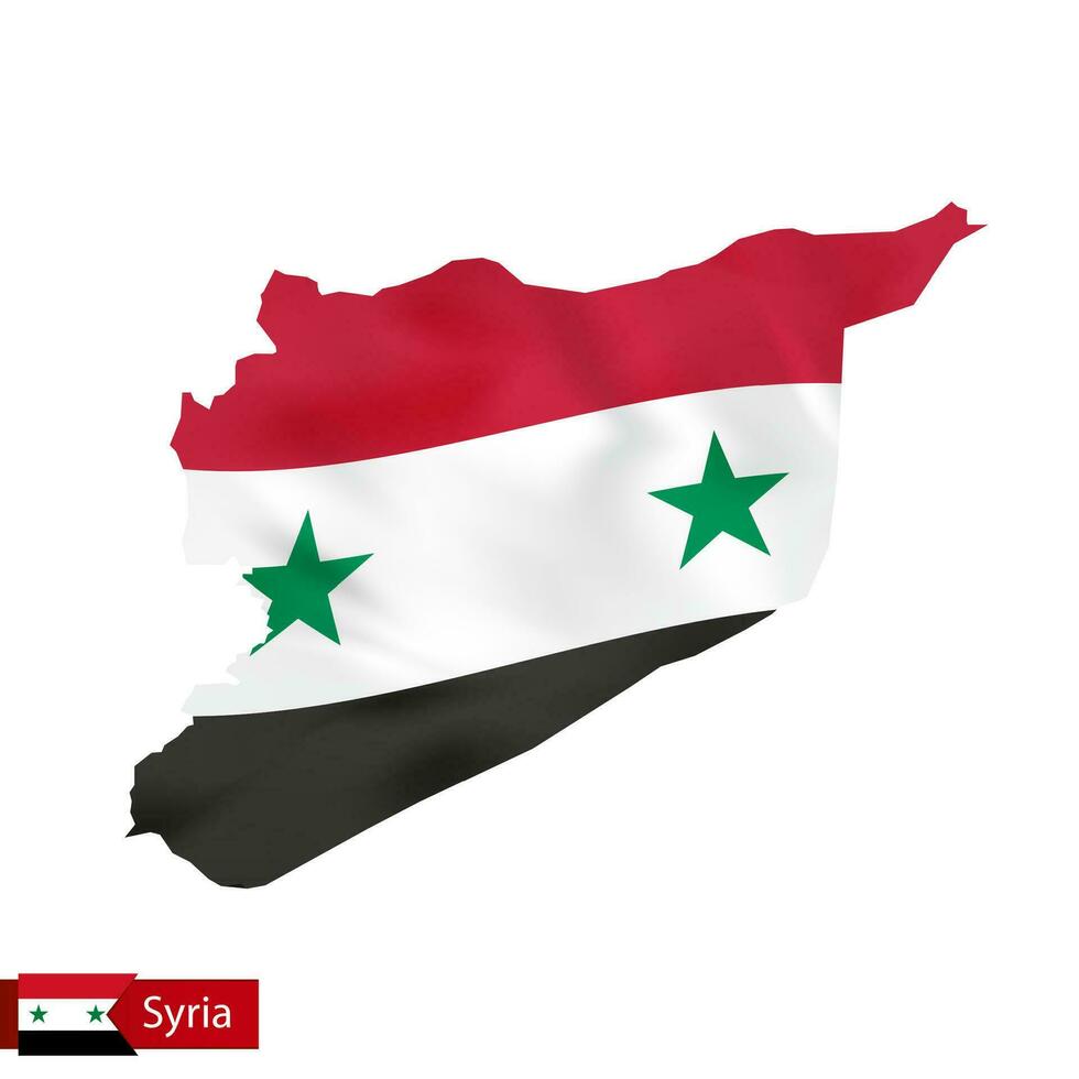 Siria mapa con ondulación bandera de país. vector