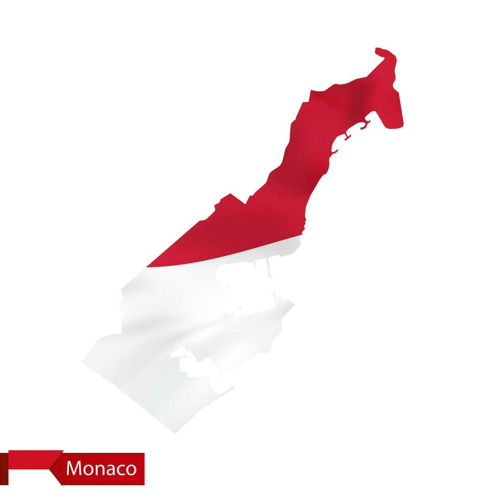 Monaco map with waving flag of Monaco. vector