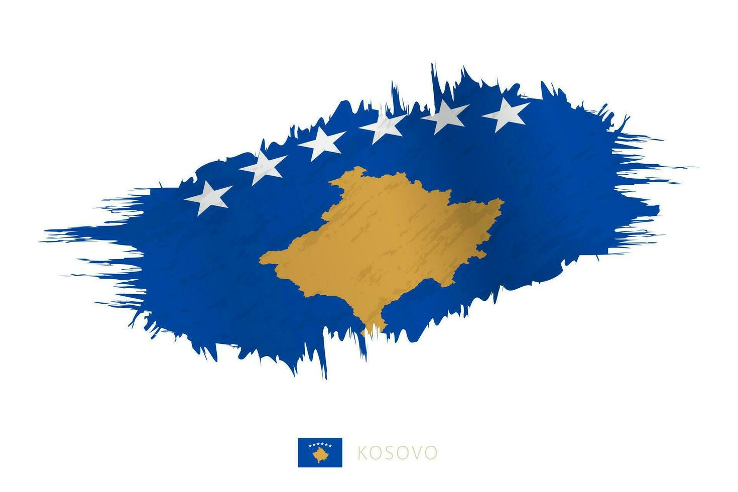 Painted brushstroke flag of Kosovo with waving effect. vector