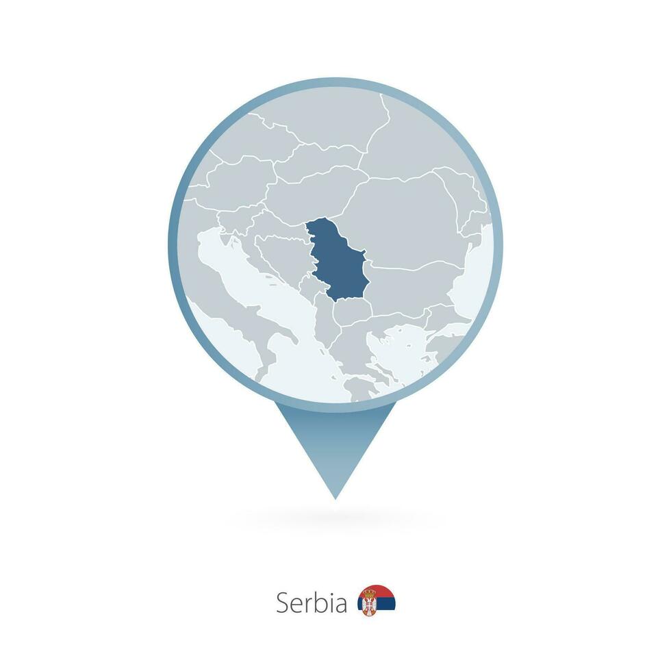 mapa alfiler con detallado mapa de serbia y vecino países. vector