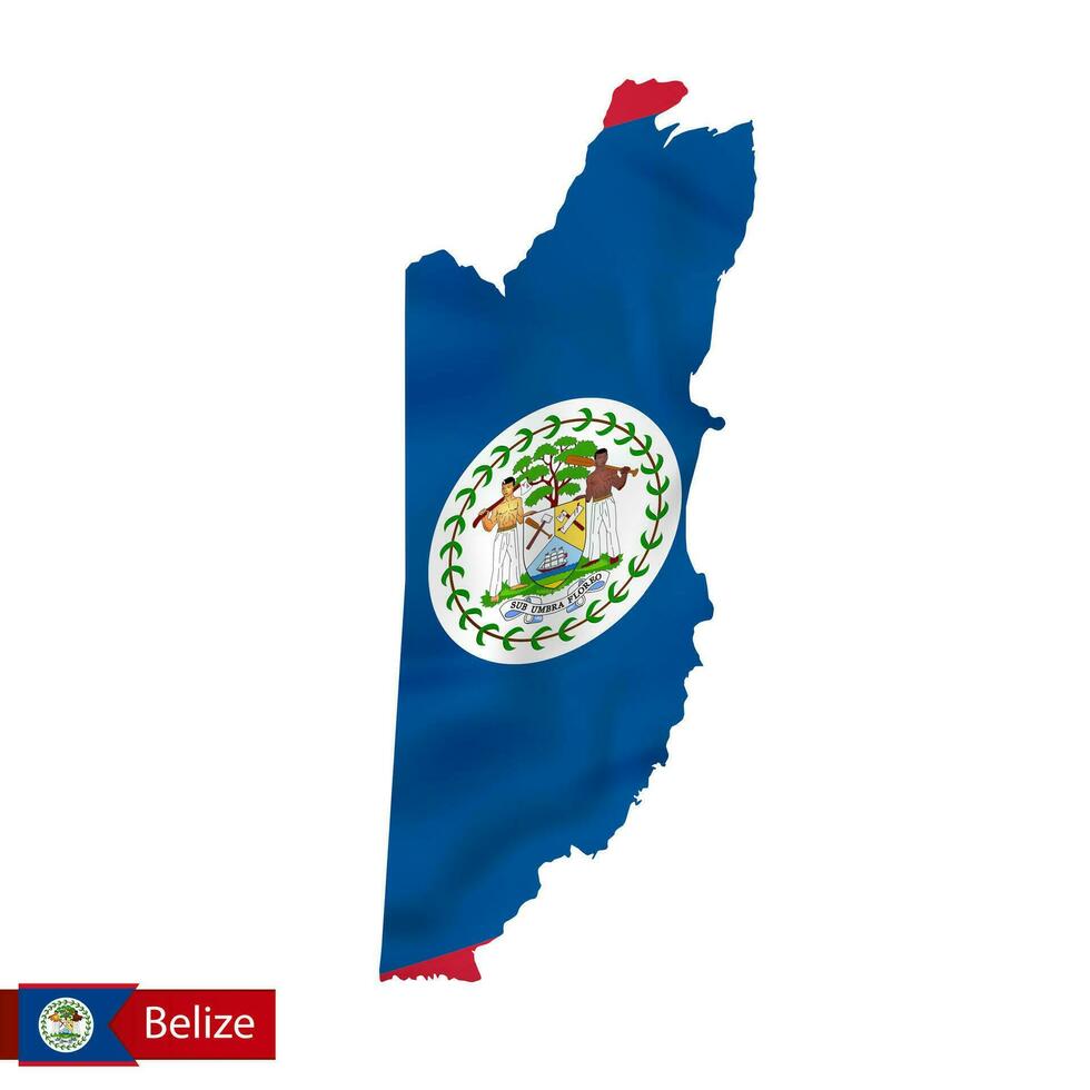 Belize map with waving flag of country. vector