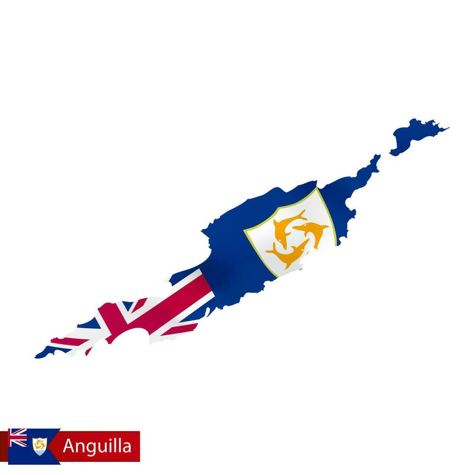 Anguilla map with waving flag of country. vector