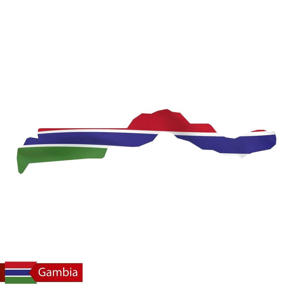 Gambia map with waving flag of country. vector