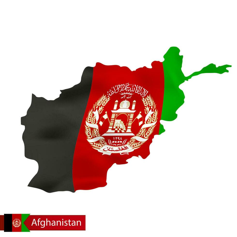 Afghanistan map with waving flag of country. vector