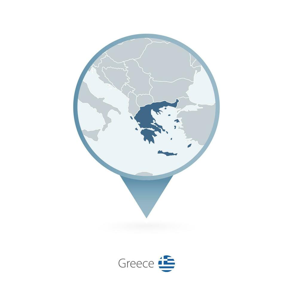 Map pin with detailed map of Greece and neighboring countries. vector