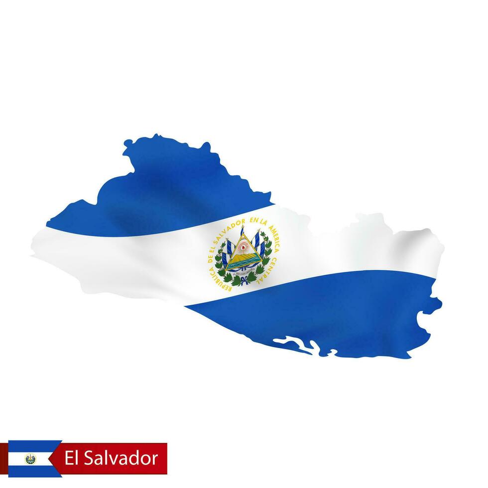 El Salvador map with waving flag of country. vector