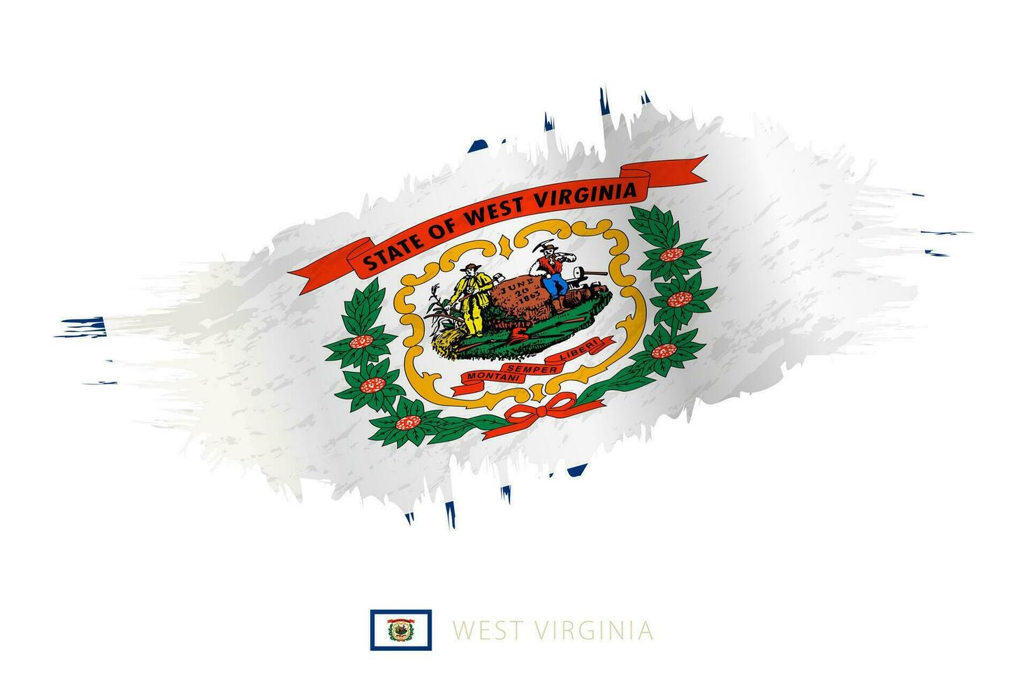 Painted brushstroke flag of West Virginia with waving effect. vector