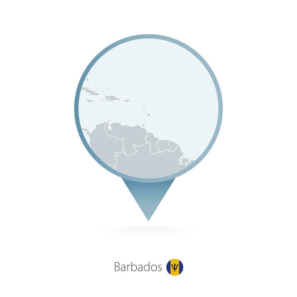 Map pin with detailed map of Barbados and neighboring countries. vector