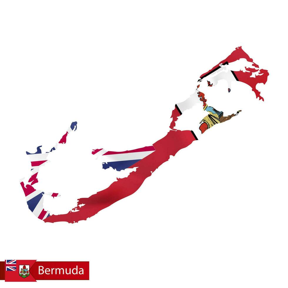 islas Bermudas mapa con ondulación bandera de país. vector