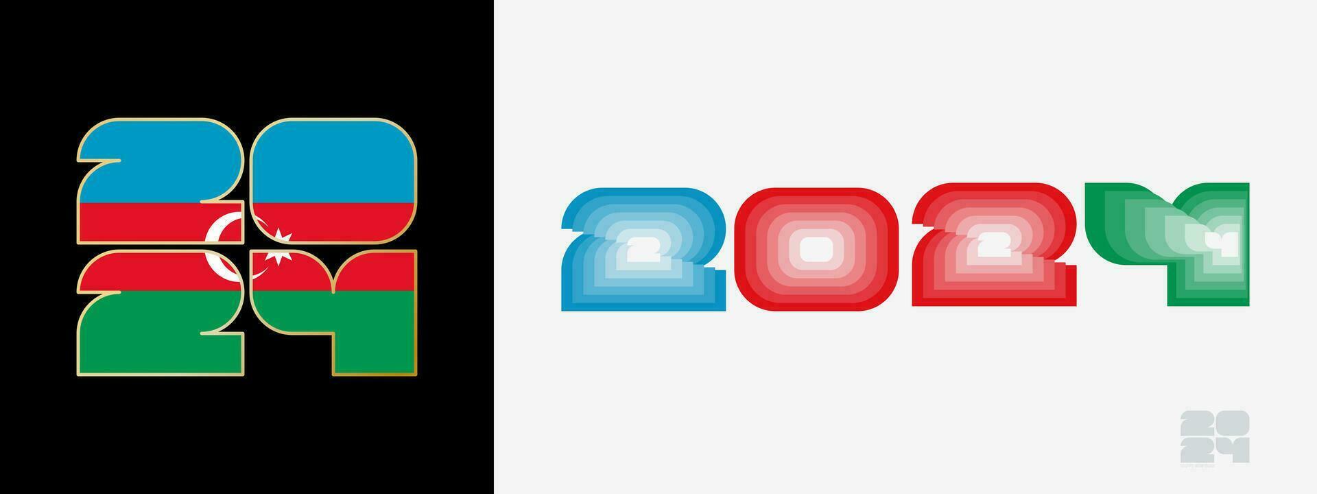 año 2024 con bandera de azerbaiyán y en color paladar de azerbaiyán bandera. contento nuevo año 2024 en dos diferente estilo. vector