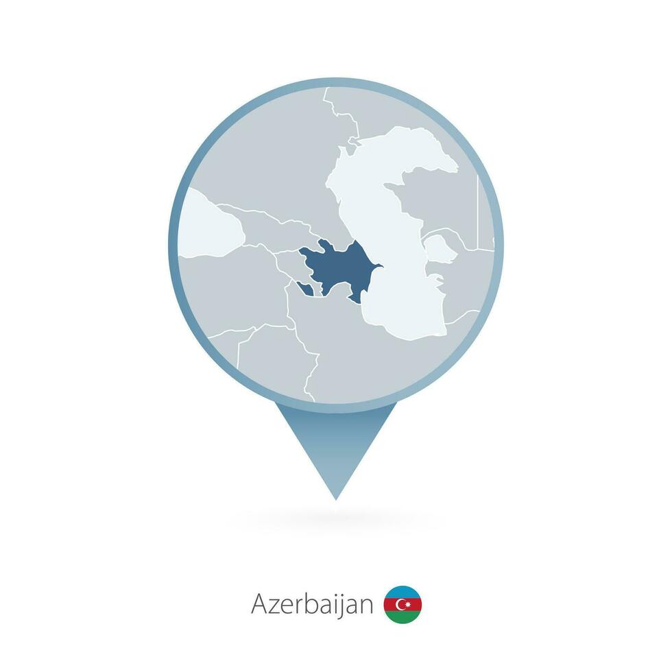 Map pin with detailed map of Azerbaijan and neighboring countries. vector