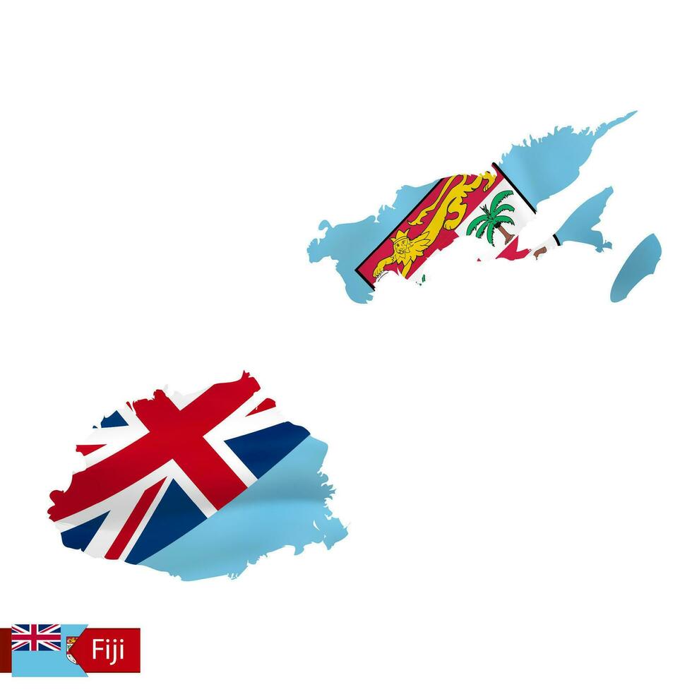 Fiji map with waving flag of country. vector