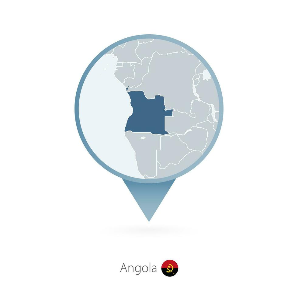 Map pin with detailed map of Angola and neighboring countries. vector