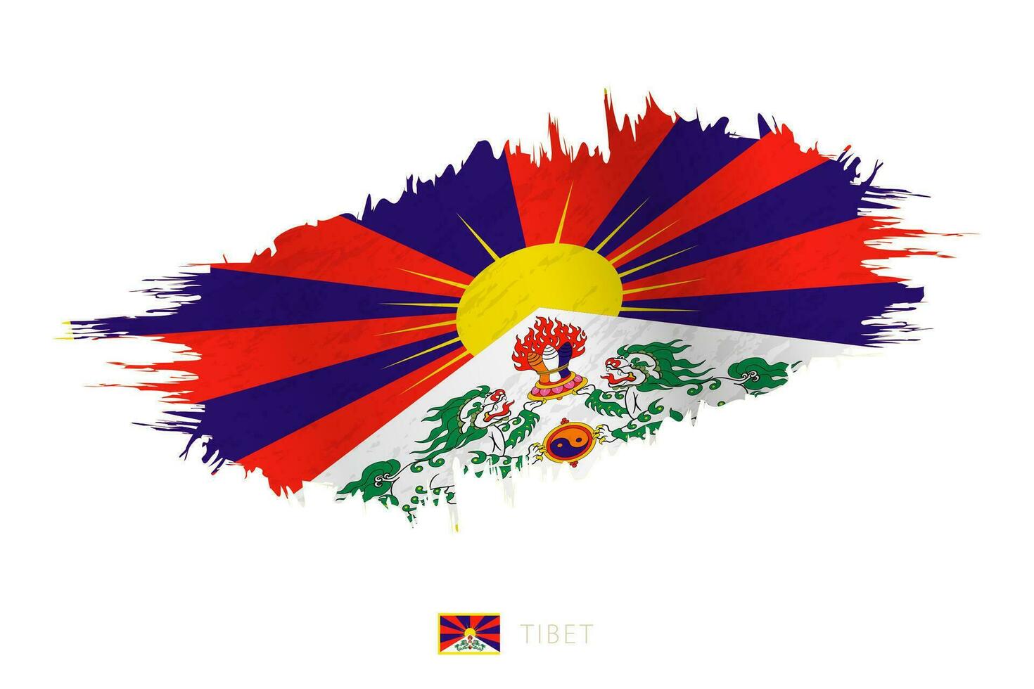 Painted brushstroke flag of Tibet with waving effect. vector