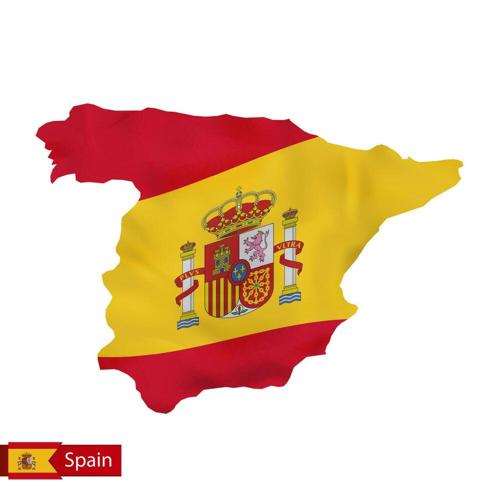 España mapa con ondulación bandera de España. vector
