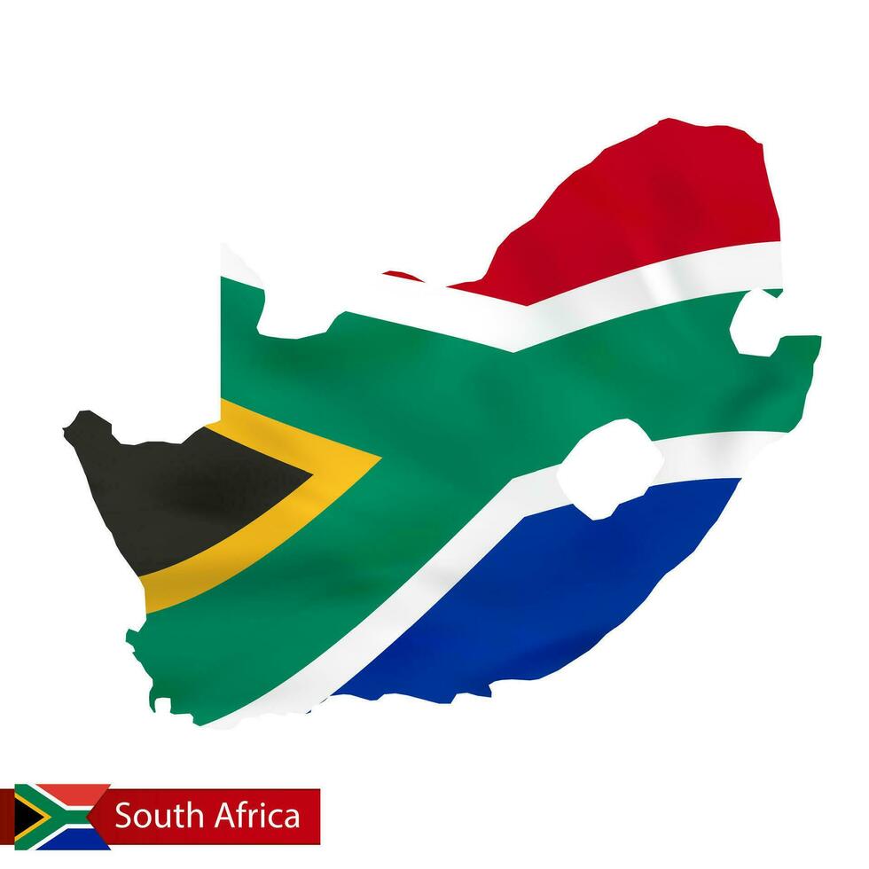 South Africa map with waving flag of country. vector