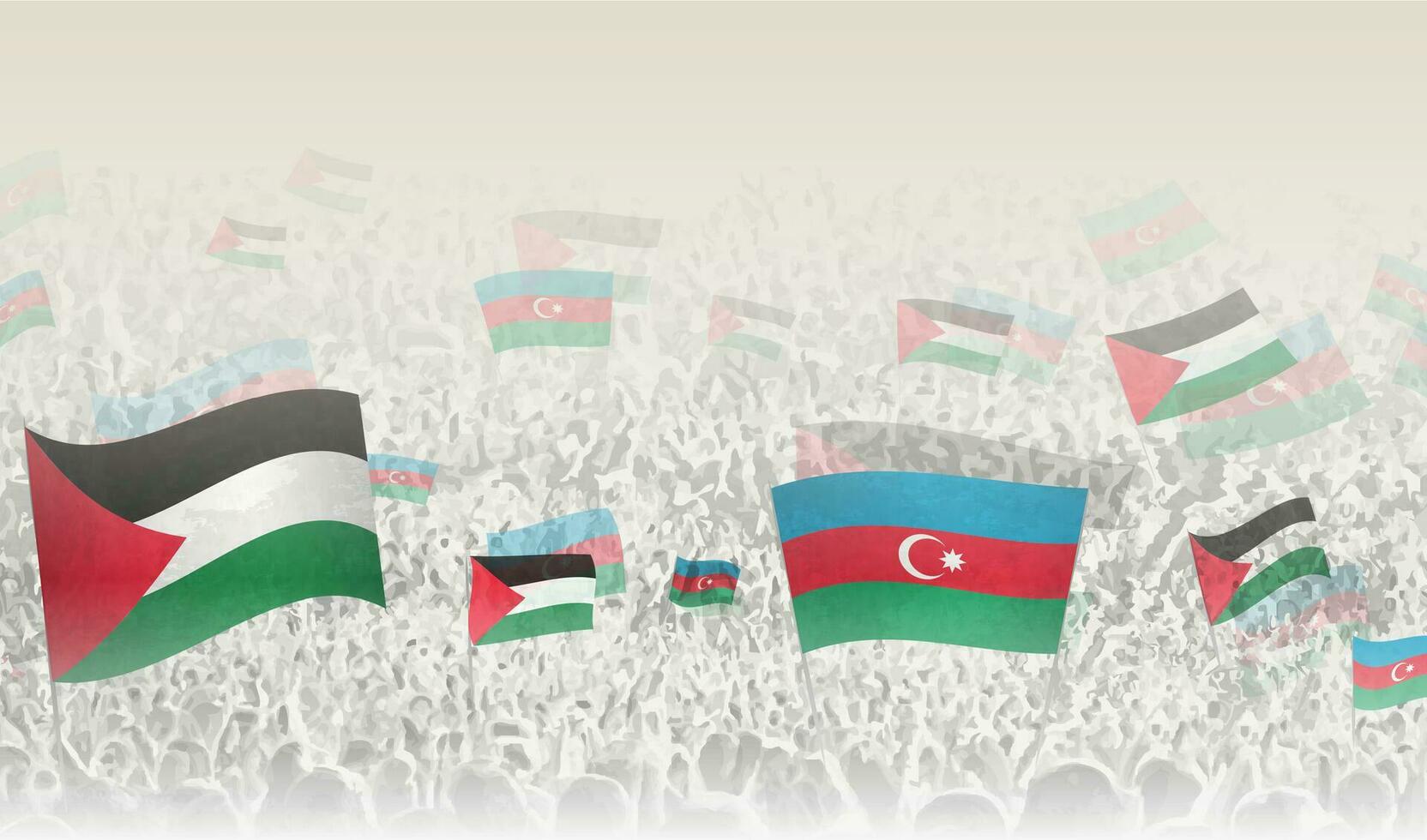 Palestina y azerbaiyán banderas en un multitud de aplausos gente. vector