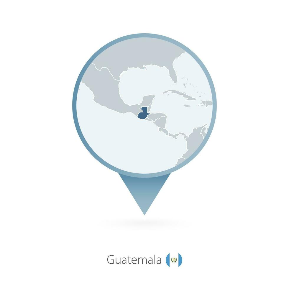 Map pin with detailed map of Guatemala and neighboring countries. vector