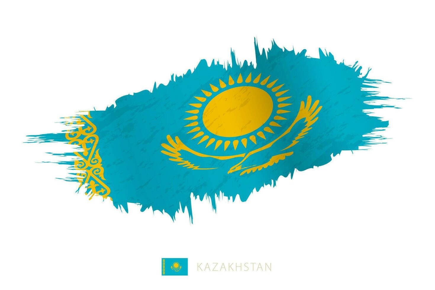 Painted brushstroke flag of Kazakhstan with waving effect. vector