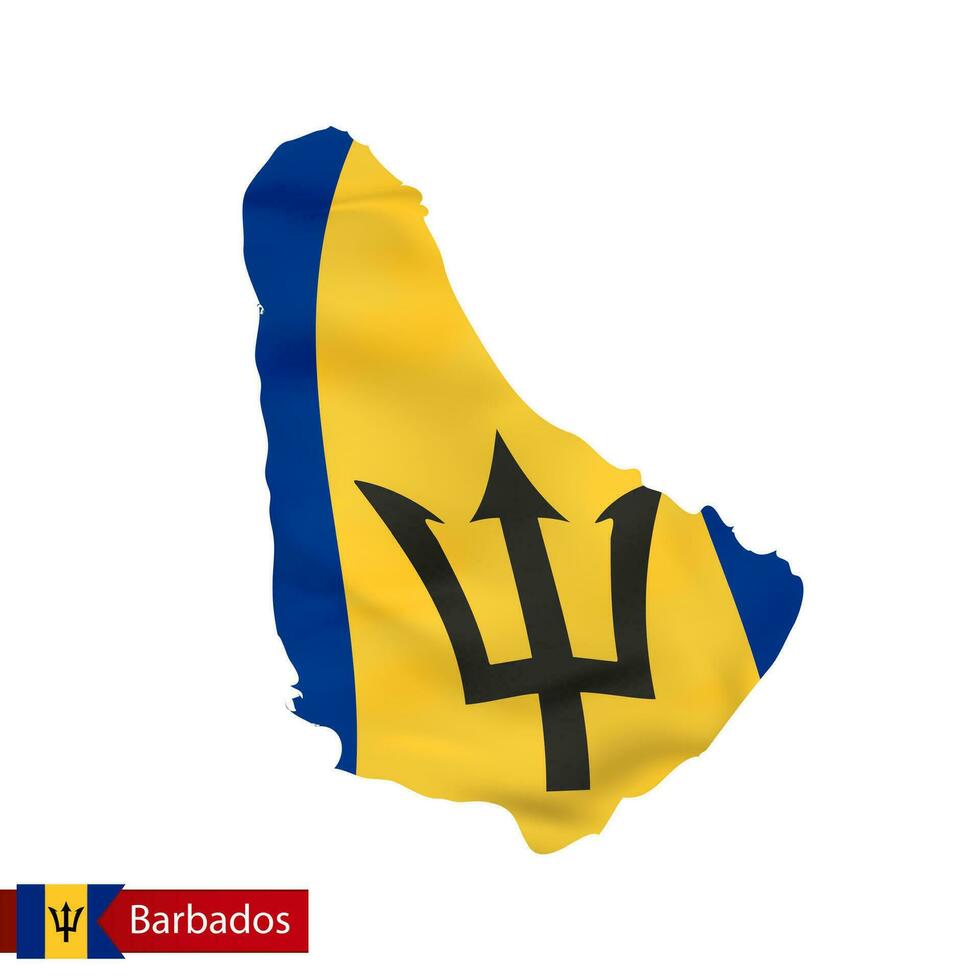 barbados mapa con ondulación bandera de país. vector