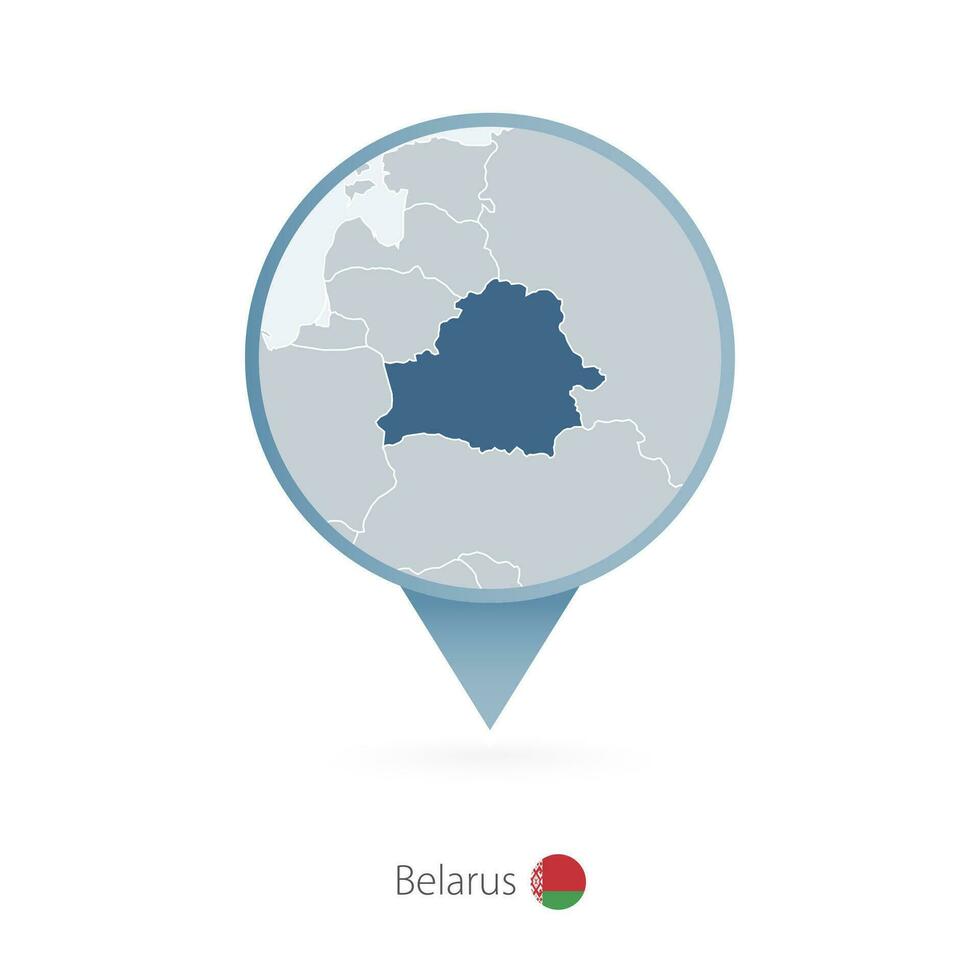 Map pin with detailed map of Belarus and neighboring countries. vector