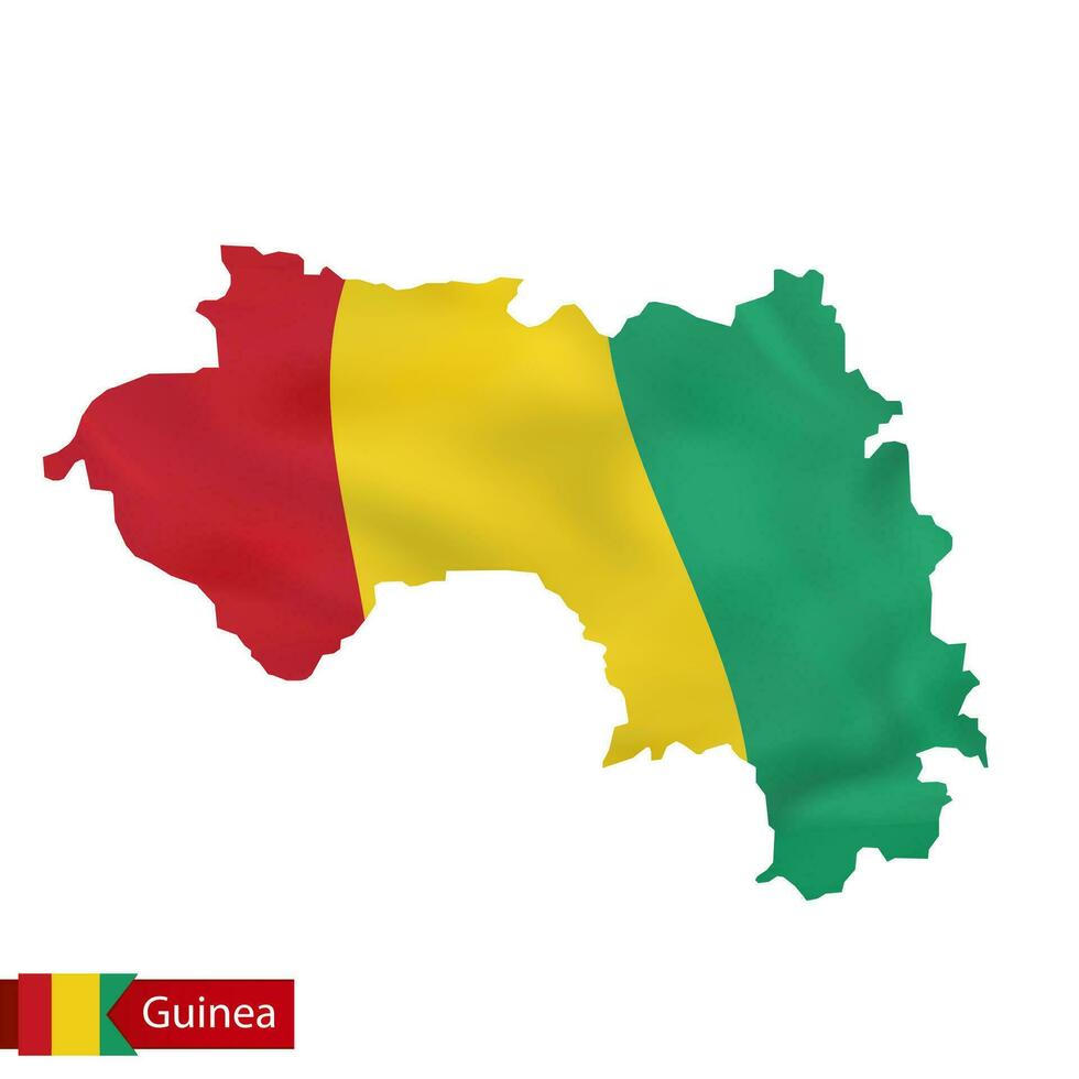 Guinea map with waving flag of country. vector