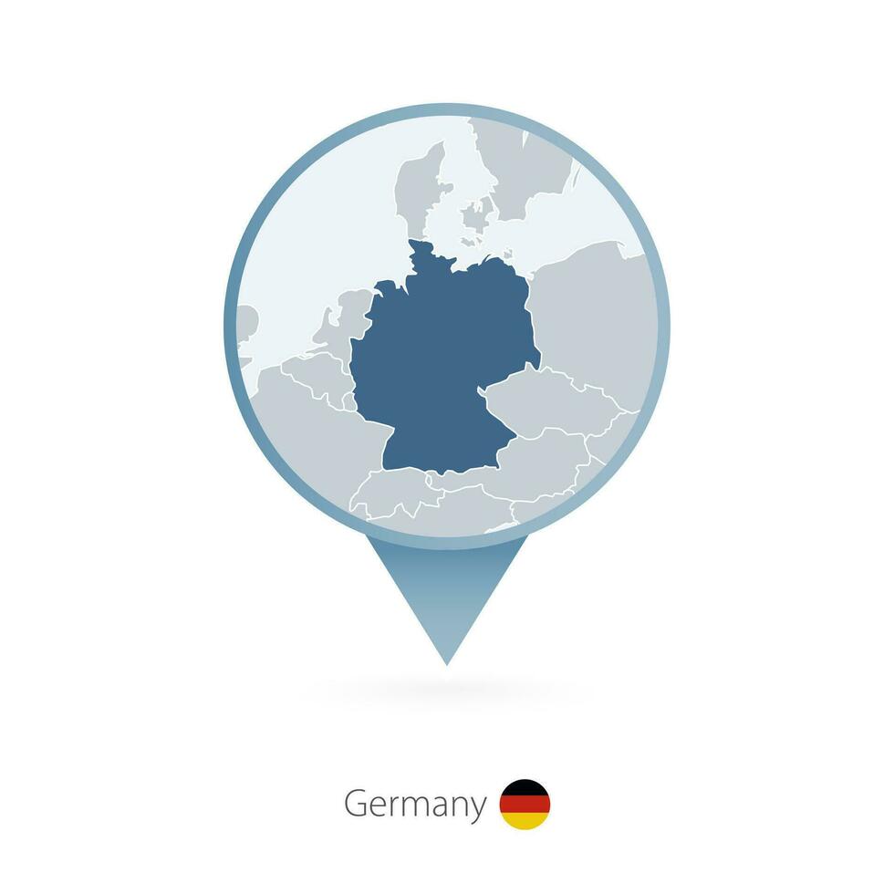 Map pin with detailed map of Germany and neighboring countries. vector