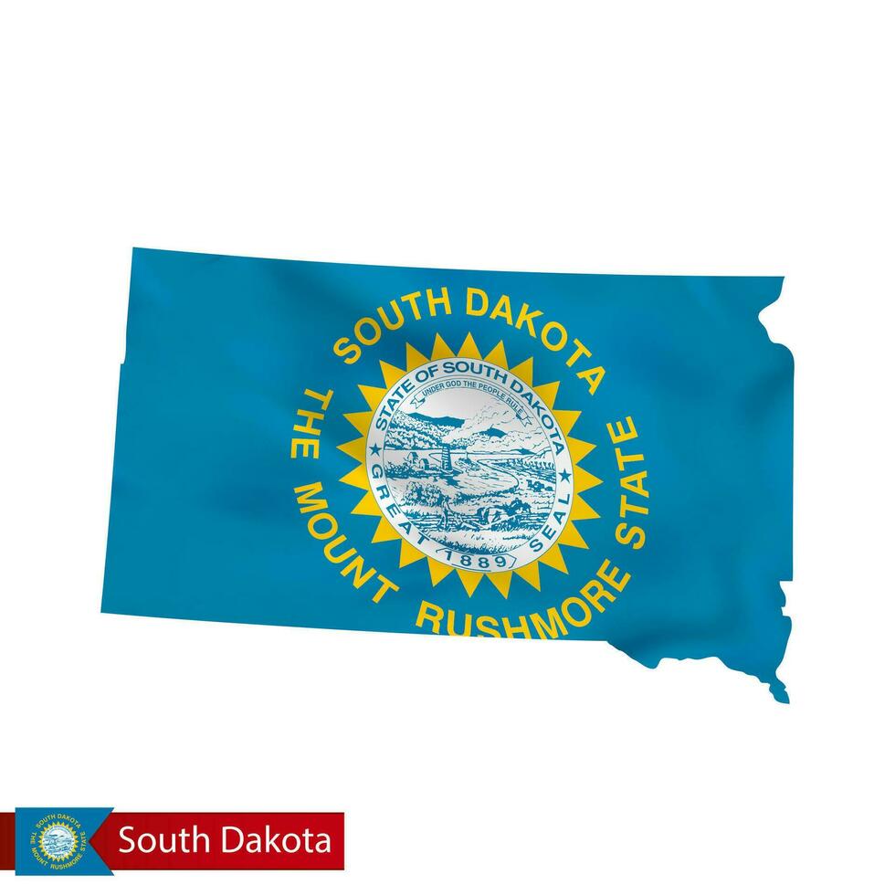 South Dakota state map with waving flag of US State. vector