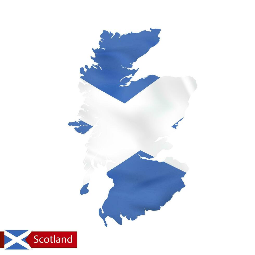 Escocia mapa con ondulación bandera de país. vector