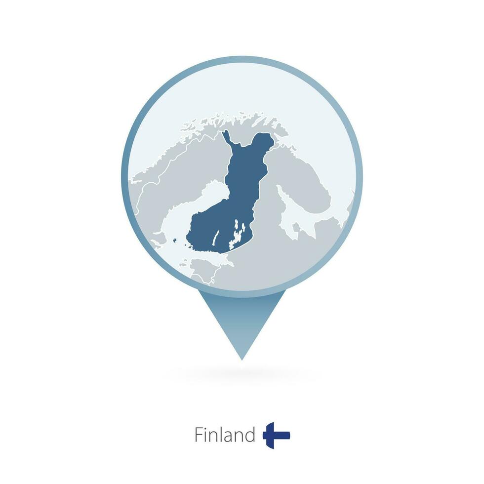 Map pin with detailed map of Finland and neighboring countries. vector