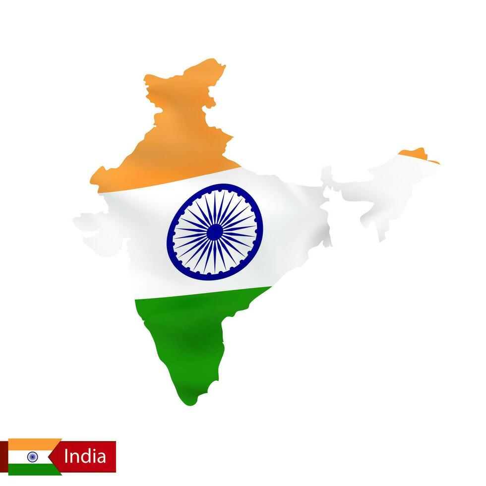 India mapa con ondulación bandera de país. vector