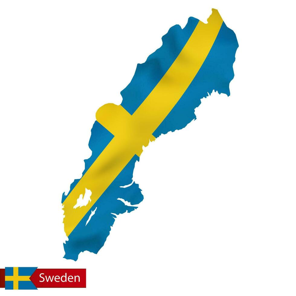 Suecia mapa con ondulación bandera de Suecia. vector