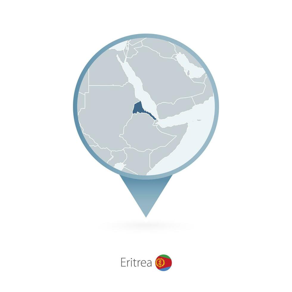 Map pin with detailed map of Eritrea and neighboring countries. vector