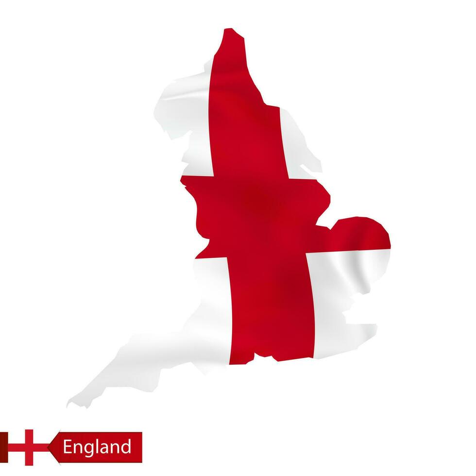 Inglaterra mapa con ondulación bandera de país. vector