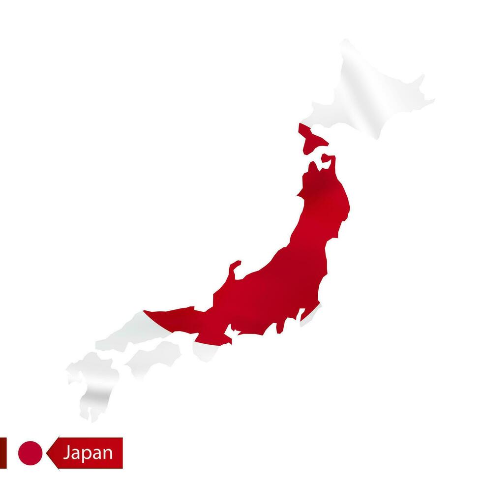 Japón mapa con ondulación bandera de país. vector