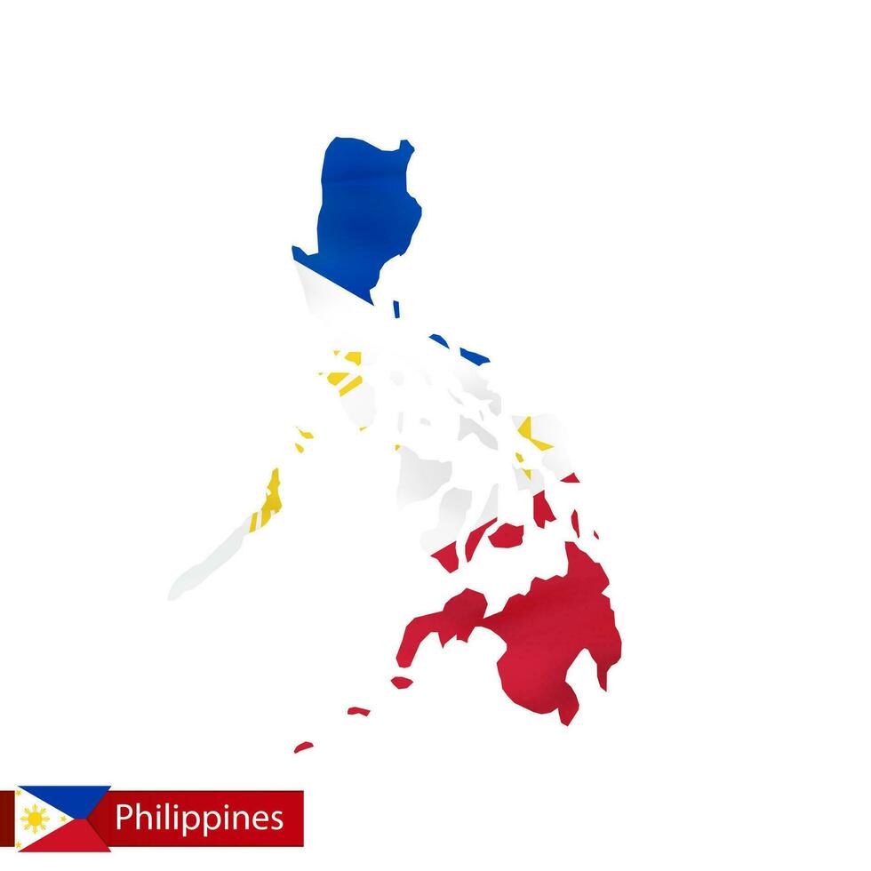 Philippines map with waving flag of country. vector