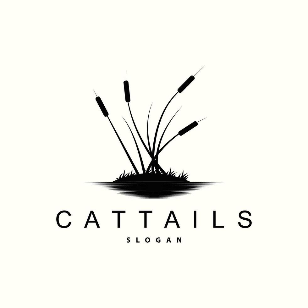 Creek and Cattail River Logo, Simple Minimalist Grass Design for Business Brand vector