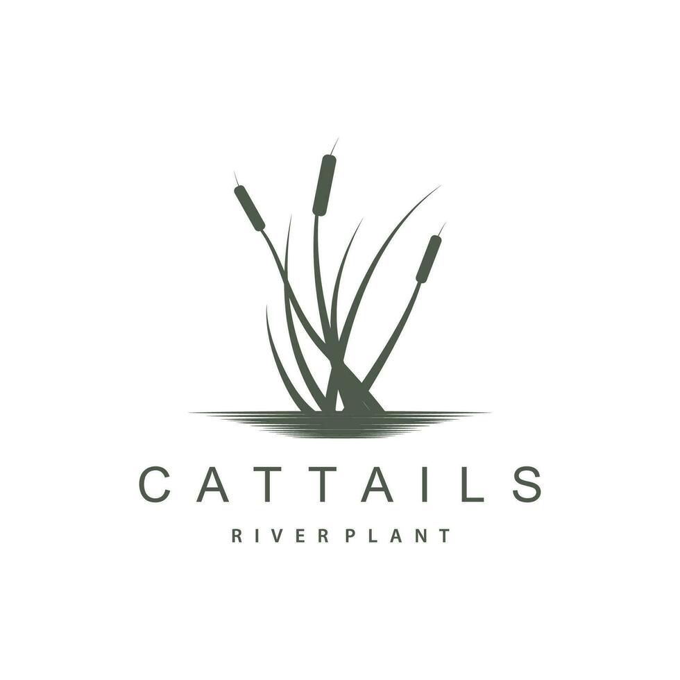 Creek and Cattail River Logo, Simple Minimalist Grass Design for Business Brand vector