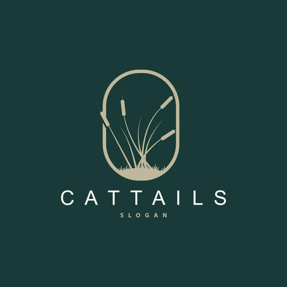 Creek and Cattail River Logo, Simple Minimalist Grass Design for Business Brand vector