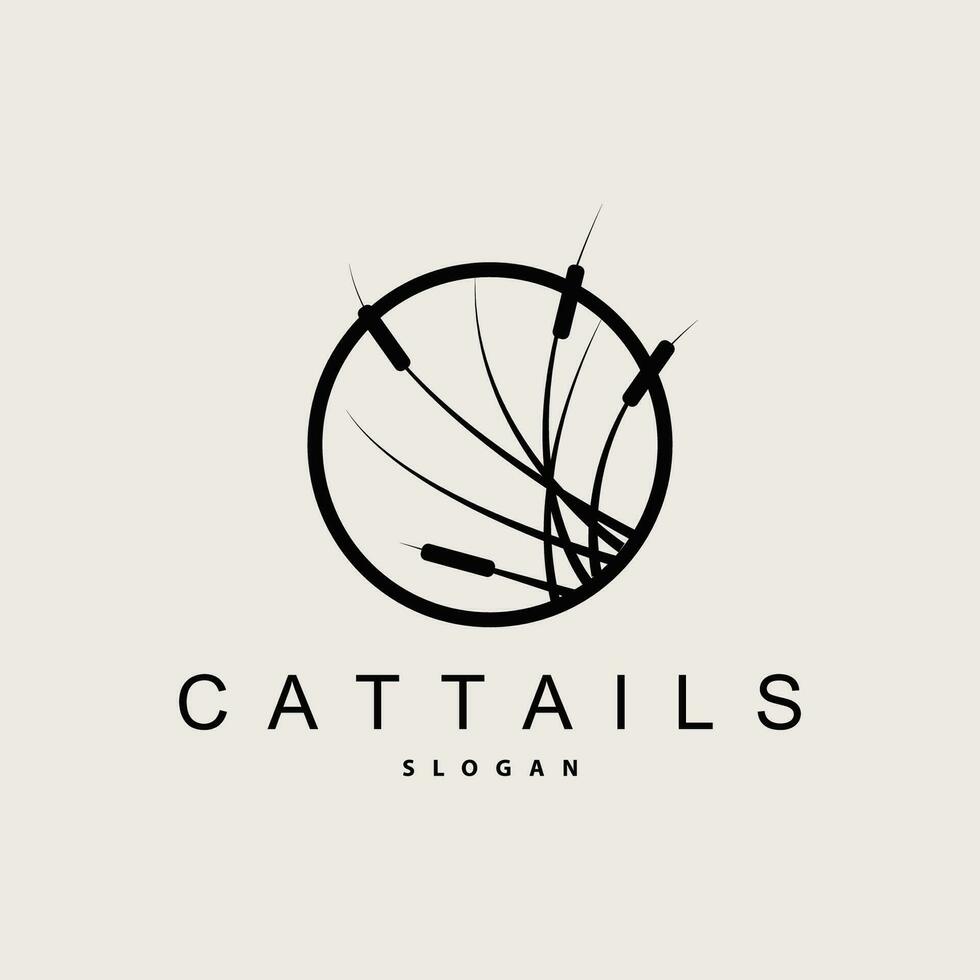 Creek and Cattail River Logo, Simple Minimalist Grass Design for Business Brand vector