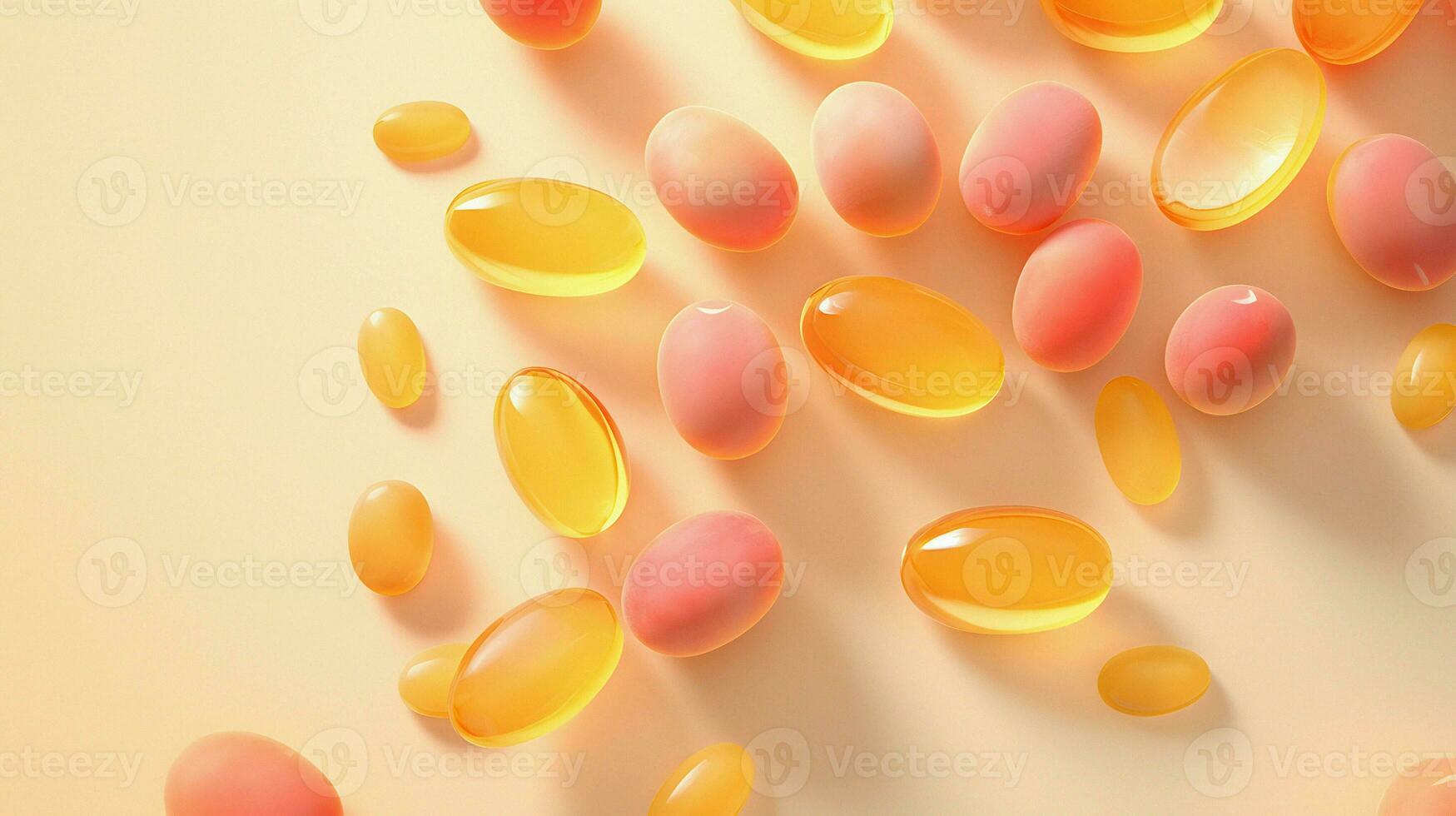 orange and yellow capsules on a light background AI Generative photo