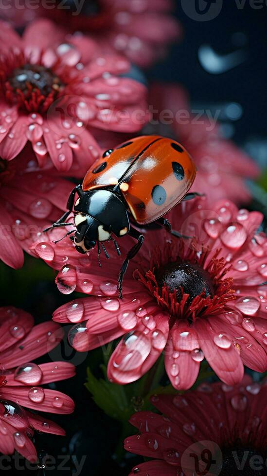 un mariquita en un flor ai generativo foto