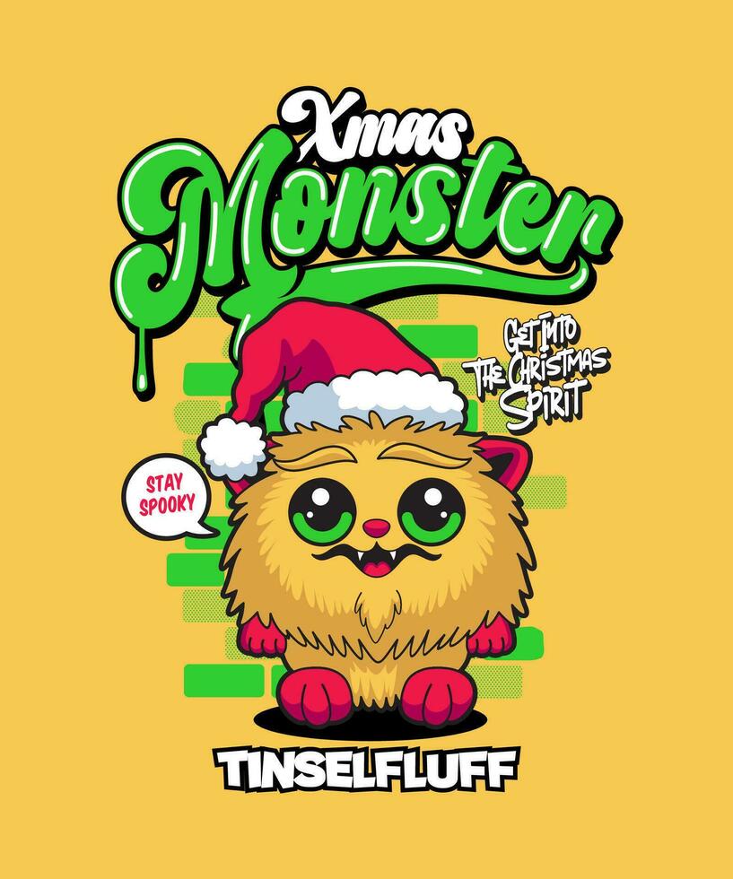 Tinselfluff Funny Xmas Cartoon Illustration. vector