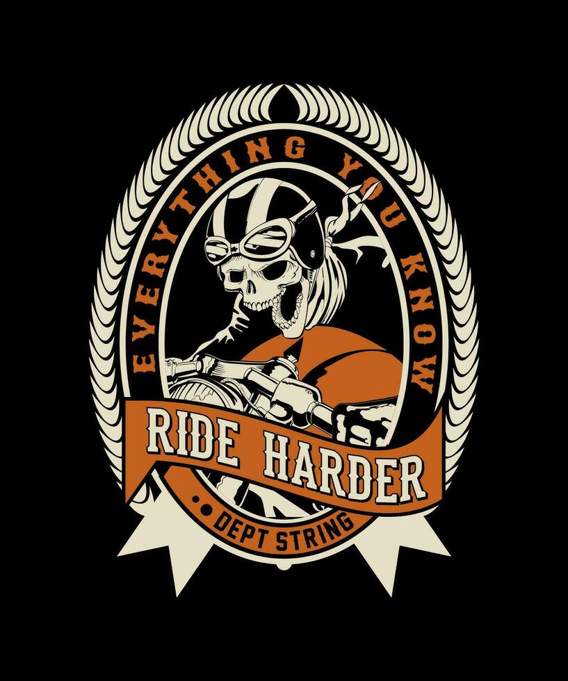 badass biker girl, logo concept black and white color, hand drawn