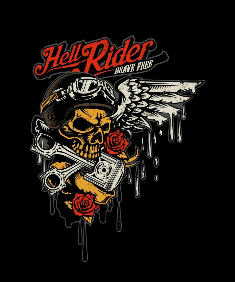 Hell rider brave free vintage vector t-shirt design