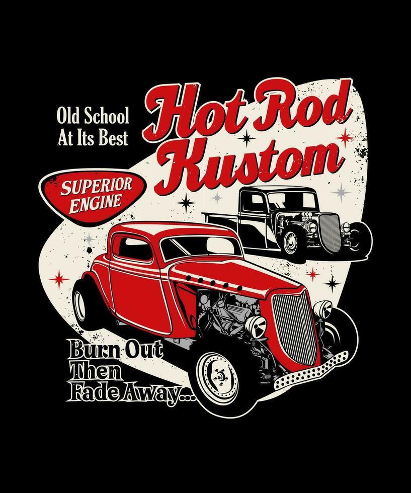 Hot Rod Kustom. Vintage Vehicle Vector Style.