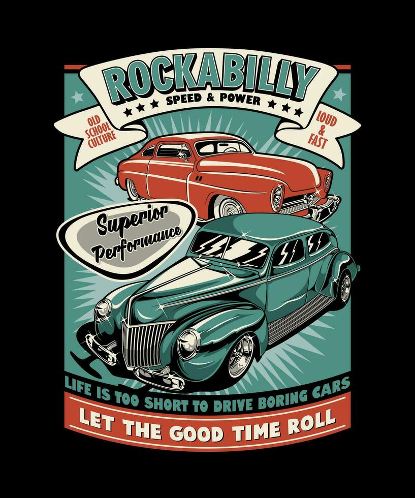 Rockabilly Speed and Power. Vintage Vehicle Vector Style.