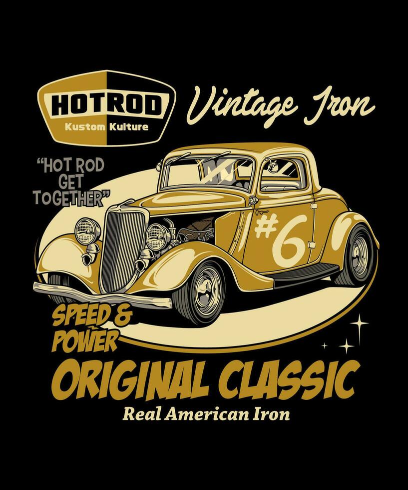 Hotrod Vintage Iron. Vintage Vehicle Vector Style.